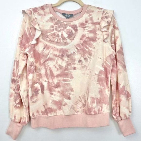New Marled Tie Dye Ruffle Trim Long Sleeve Crewneck Sweatshirt Pink Size XS - Picture 8 of 16
